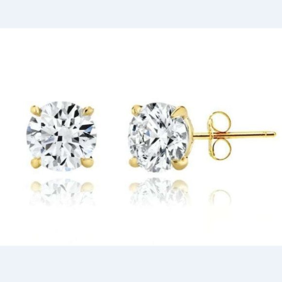 Solid 14k Yellow Gold Round Stone Prong Set Stud Push Back Earrings Size 3mm - Picture 1 of 9
